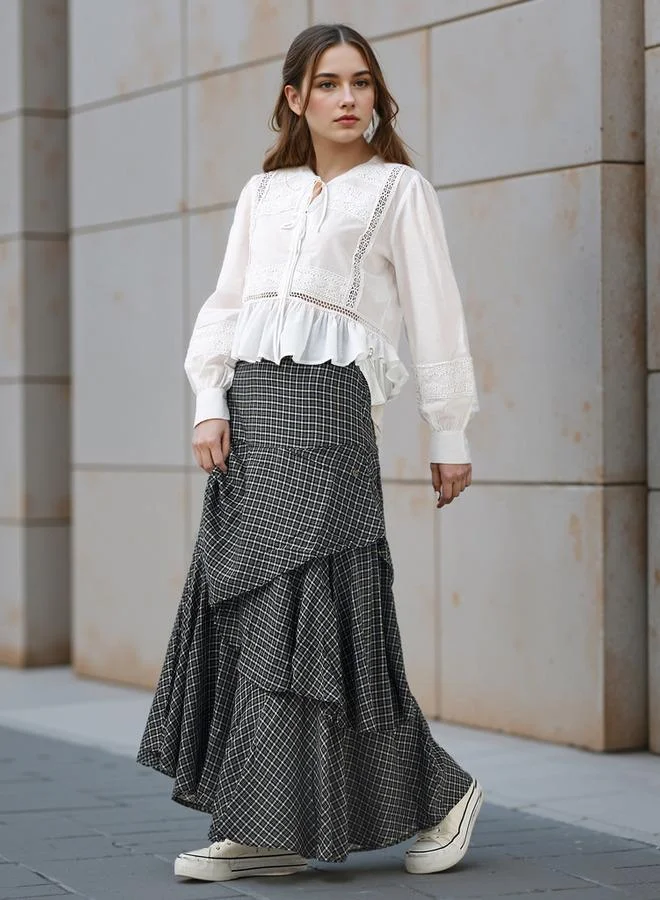 Lee Cooper Lee Cooper Lace Detail Cotton Peplum Top with Tie-Ups