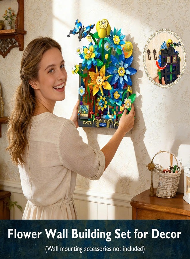 PLAXSOON Starry Night Flower Wall Building Set with Lights, Botanical Collection Famous Painting Artwork Building Block with Butterfly, 1008 PCS Home Wall Decor for Adults Girls 10+ - Image 5