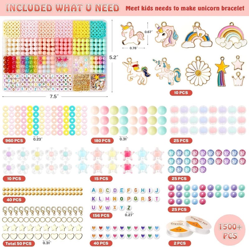 Guellix Kids DIY Jewelry Making Kit Unicorn Theme | Plastic Beads Craft Set for Bracelet Necklace Making | Art & Craft Kit for Girls Ages 4-7 | Creative Gift Set - Image 3