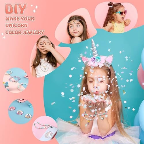 Guellix Kids DIY Jewelry Making Kit Unicorn Theme | Plastic Beads Craft Set for Bracelet Necklace Making | Art & Craft Kit for Girls Ages 4-7 | Creative Gift Set - Image 4