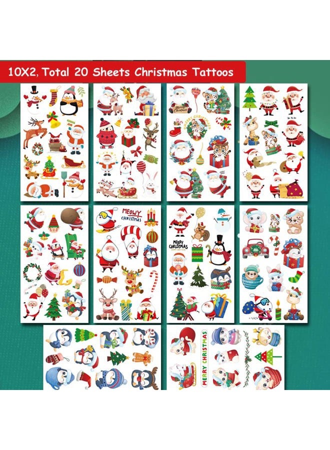 Hohamn 240 PCS Christmas Temporary Tattoos for Kids, 20 Sheets Christmas Holiday Fake Tattoos for Girls Boys Xmas Party Gifts Crafts Decoration - Image 2