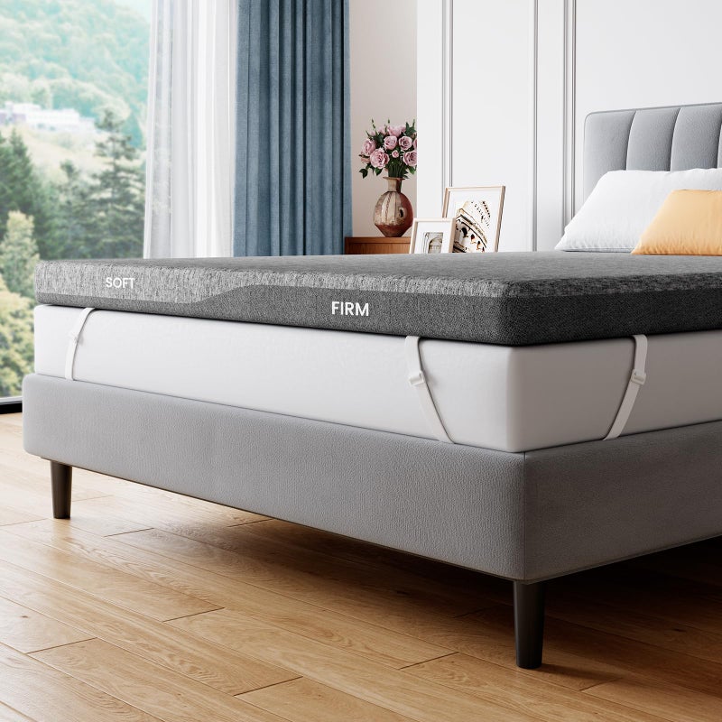PERLECARE Dual Firmness Mattress Topper Queen, 3 Inch Firm Bed Topper with Split Soft & Firm Zones, Supportive Mattress Pad for Back Pain, Non-Slip & Removable, Made with CertiPUR-USÂ® Certified Foam - Image 1
