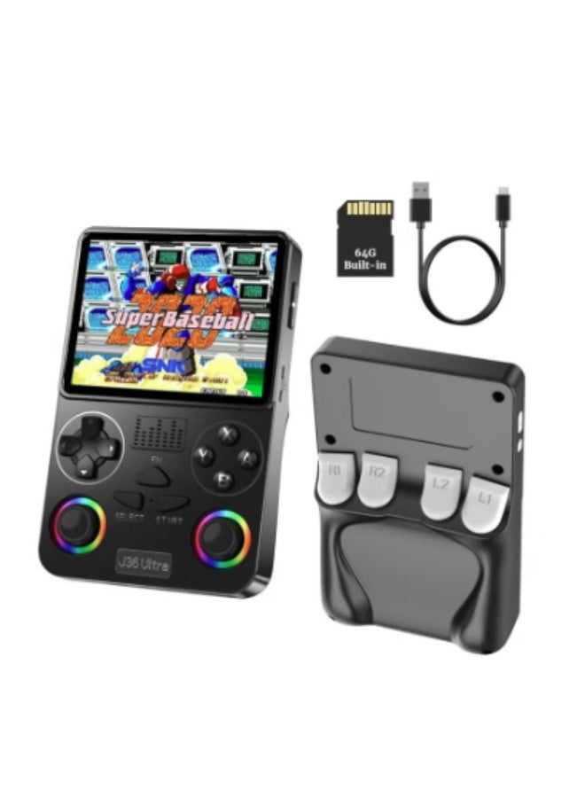 J36 Ultra Game Console 3.5 Inch Portable Retro Game Console Built-in 20000+ Games With 64GB Memory Card Video Games Console 20+ Supported Simulator Platform 3000mAh Battery IPS Screen Toys And Games For Kids And Adults Black - Image 1