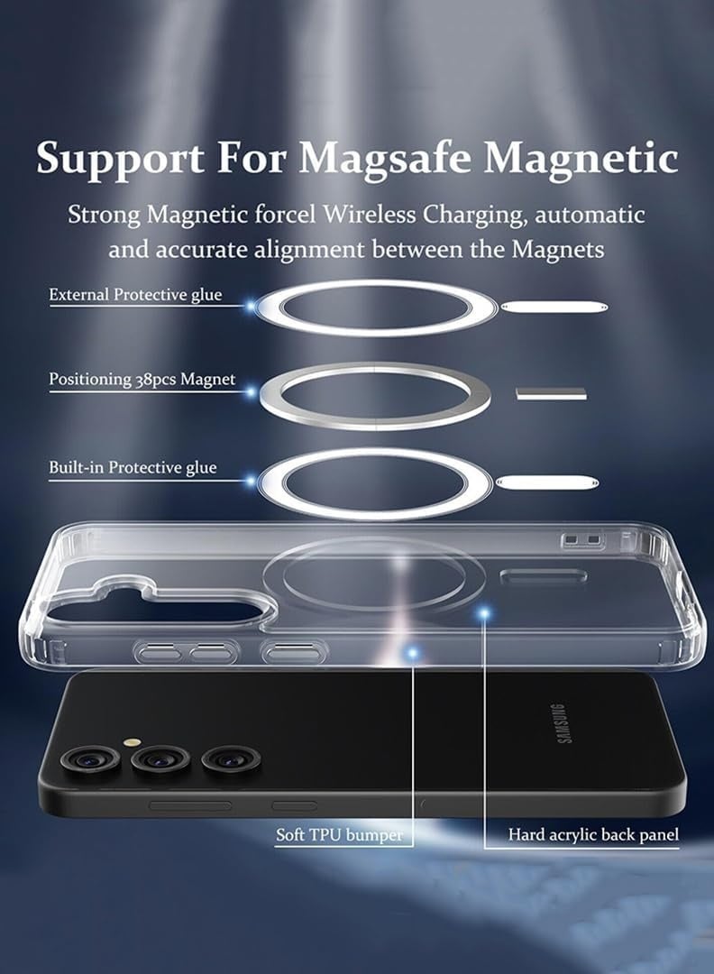 بورتوني جراب شفاف لهاتف Samsung Galaxy A56 متوافق مع غطاء MagSafe لهاتف Galaxy A56 جراب شفاف رفيع مضاد للاصفرار لهاتف Samsung Galaxy A56 مقاس 6.7 بوصة - Image 4