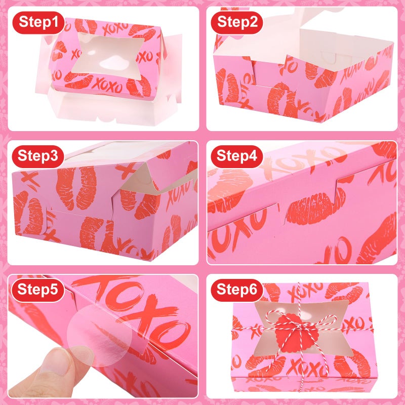 Booson 40 PCS Valentine's Day Bakery Cookie Boxes Cupcake Treat Box with PVC Window 8x6x2.5 Inches Heart Gift Boxes Containers for Holiday Pastries Wedding Doughnut Candy Gift Giving (40) - Image 3