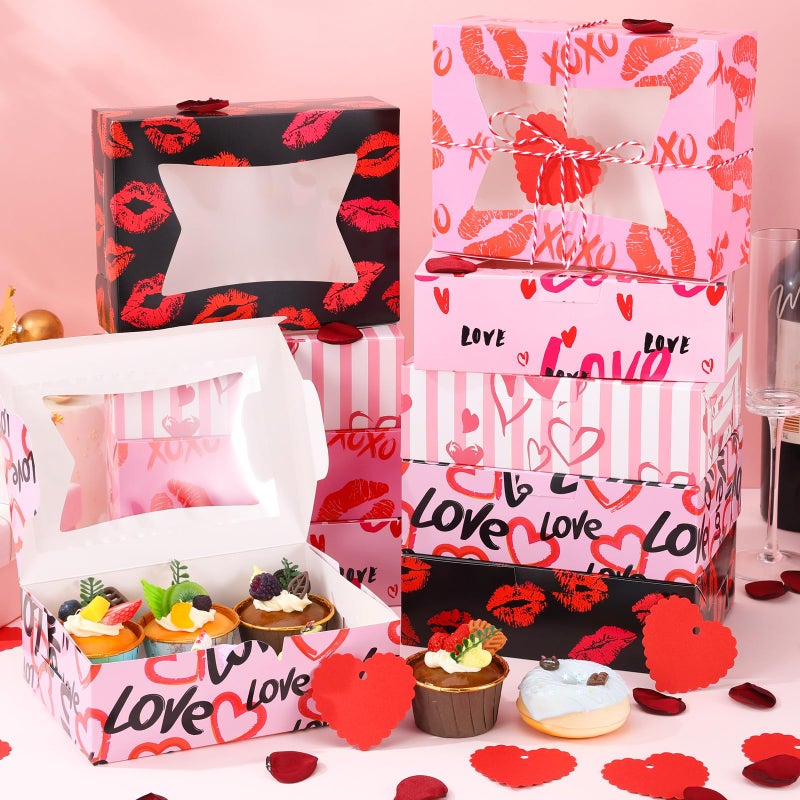 Booson 40 PCS Valentine's Day Bakery Cookie Boxes Cupcake Treat Box with PVC Window 8x6x2.5 Inches Heart Gift Boxes Containers for Holiday Pastries Wedding Doughnut Candy Gift Giving (40) - Image 4
