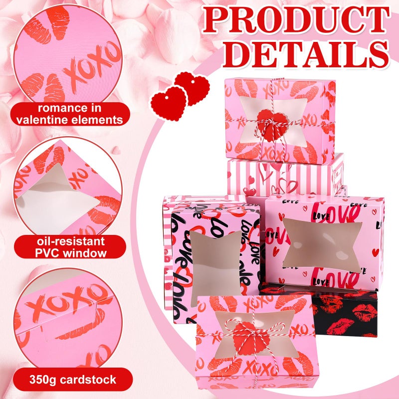 Booson 40 PCS Valentine's Day Bakery Cookie Boxes Cupcake Treat Box with PVC Window 8x6x2.5 Inches Heart Gift Boxes Containers for Holiday Pastries Wedding Doughnut Candy Gift Giving (40) - Image 5