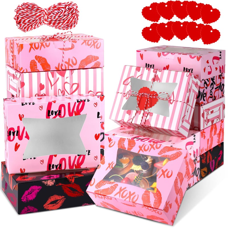 Booson 40 PCS Valentine's Day Bakery Cookie Boxes Cupcake Treat Box with PVC Window 8x6x2.5 Inches Heart Gift Boxes Containers for Holiday Pastries Wedding Doughnut Candy Gift Giving (40) - Image 1