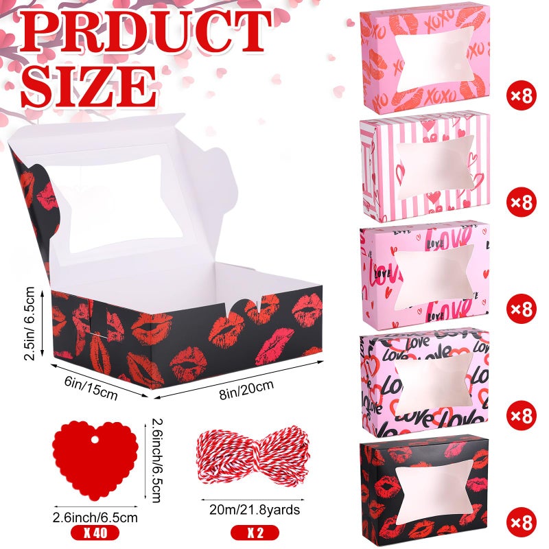 Booson 40 PCS Valentine's Day Bakery Cookie Boxes Cupcake Treat Box with PVC Window 8x6x2.5 Inches Heart Gift Boxes Containers for Holiday Pastries Wedding Doughnut Candy Gift Giving (40) - Image 2