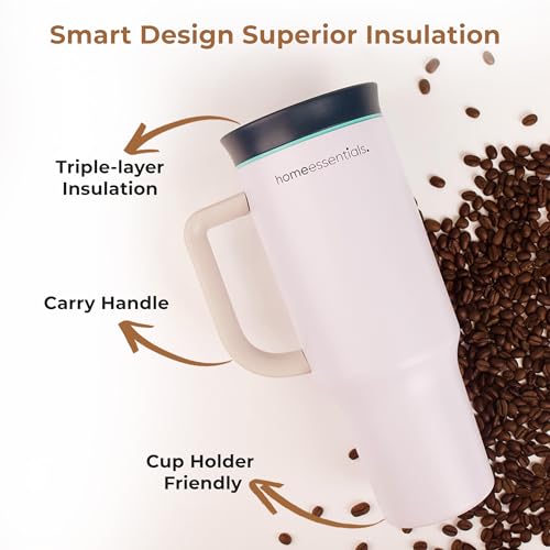 Home Essentials HomeEssentials 1200ml Stainless Steel Tumbler with Lid & Straw – Vacuum Insulated, Spill-Resistant – Keeps Drinks Hot or Cold for 12 Hours – Ideal for Office, Gym & Travel – (White) - Image 2