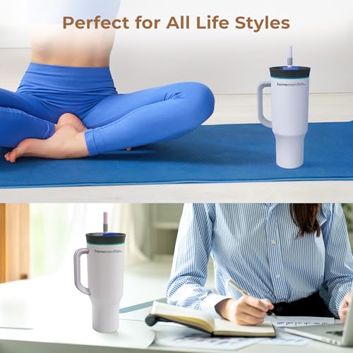 Home Essentials HomeEssentials 1200ml Stainless Steel Tumbler with Lid & Straw – Vacuum Insulated, Spill-Resistant – Keeps Drinks Hot or Cold for 12 Hours – Ideal for Office, Gym & Travel – (White) - Image 5