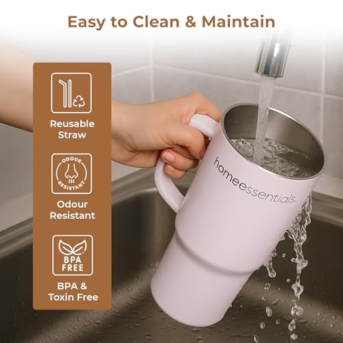 Home Essentials HomeEssentials 1200ml Stainless Steel Tumbler with Lid & Straw – Vacuum Insulated, Spill-Resistant – Keeps Drinks Hot or Cold for 12 Hours – Ideal for Office, Gym & Travel – (White) - Image 3