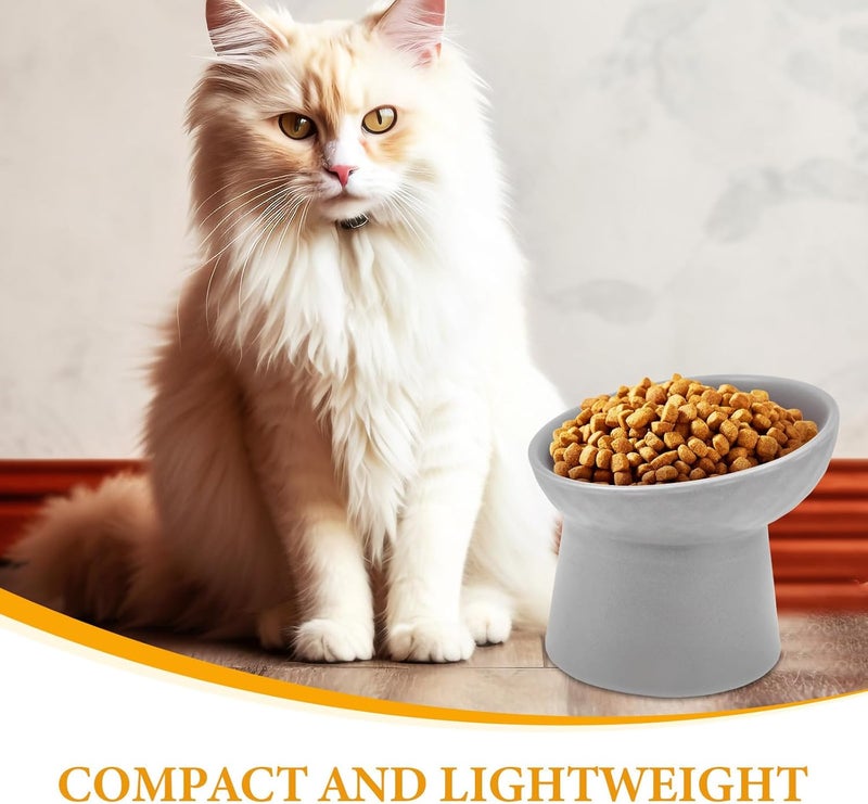 ibasenice Elevated Ceramic Cat Bowl Raised Feeding Dish Anti-Vomit Wear-Resistant Grey Pet Feeder for Indoor Cats and Dogs - Image 3