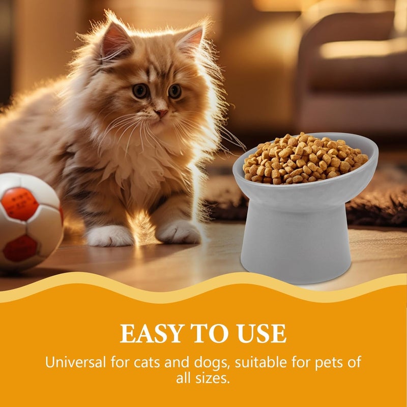 ibasenice Elevated Ceramic Cat Bowl Raised Feeding Dish Anti-Vomit Wear-Resistant Grey Pet Feeder for Indoor Cats and Dogs - Image 5