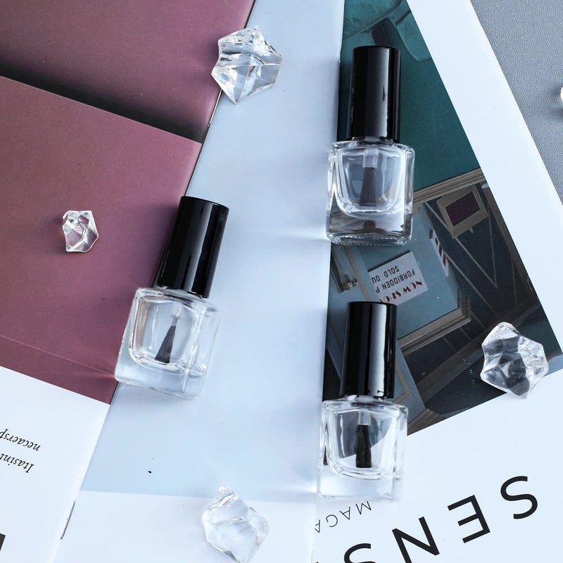 Agidea 6PCS Empty Nail Polish Bottles with Funnel, Empty Fingernail Polish Bottles Glass Rectangle with Brush & Mixing Balls Black (5ML) - Image 5