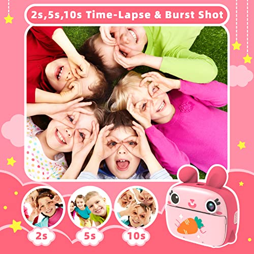 CAMCLID Kids Instant Camera - 2.5K Instant Print Camera with No Ink, 32GB Card, Selfie & 1080P Video, Pink Toy Gift for Girls & Boys 3-12 - Image 4
