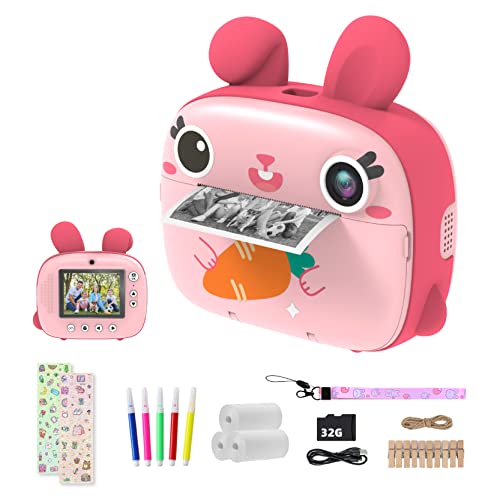 CAMCLID Kids Instant Camera - 2.5K Instant Print Camera with No Ink, 32GB Card, Selfie & 1080P Video, Pink Toy Gift for Girls & Boys 3-12 - Image 1