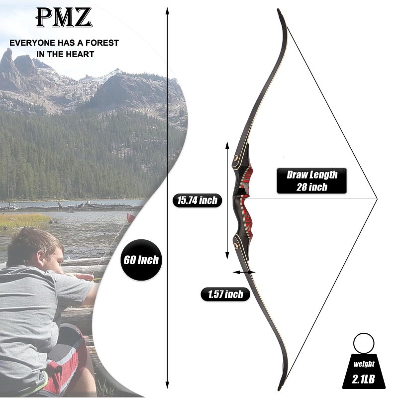 PMZ Recurve Bow and Arrow, Newset Professional Aldults Archery Hunting Bow, 60'' Wooden Takedown Bow, for Youth Beginners to Advanced Outdoor Practice & Hunting, Right Hand, 45 lbs - Image 3