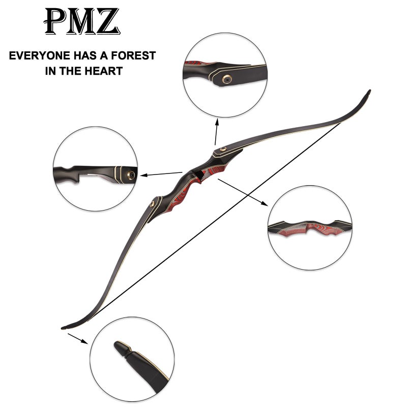 PMZ Recurve Bow and Arrow, Newset Professional Aldults Archery Hunting Bow, 60'' Wooden Takedown Bow, for Youth Beginners to Advanced Outdoor Practice & Hunting, Right Hand, 45 lbs - Image 4