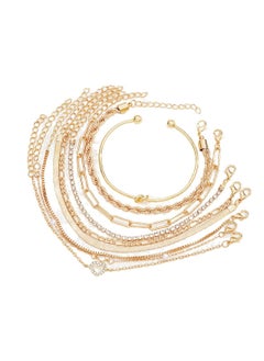 Huitich Elegant Multi-Layer Chain Bracelet Set 9-Piece Gold-Plated Alloy  - Image 1