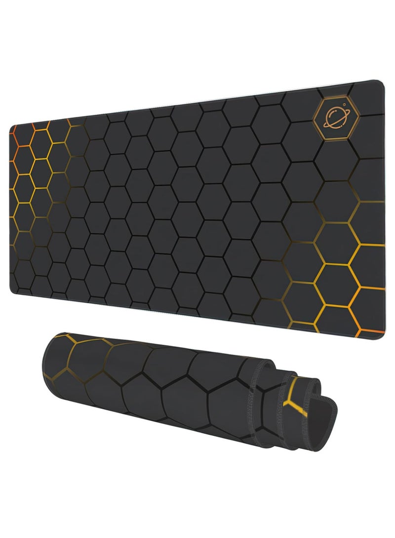 Desk Mat, Black Gold Honeycomb Technology Extended Gaming Mouse Pad Mouse Pad with Non-Slip Base and Stitched Edge, Long Computer Keyboard Mouse Mat for Home Office Work - Image 1
