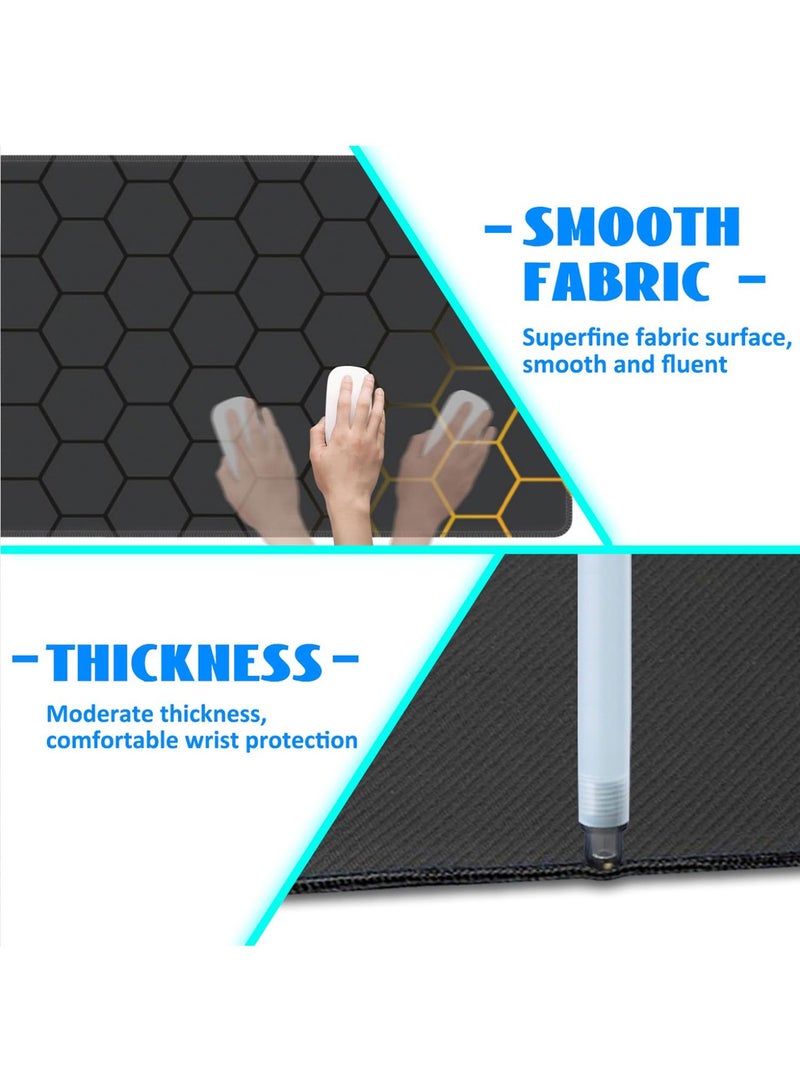 Desk Mat, Black Gold Honeycomb Technology Extended Gaming Mouse Pad Mouse Pad with Non-Slip Base and Stitched Edge, Long Computer Keyboard Mouse Mat for Home Office Work - Image 3