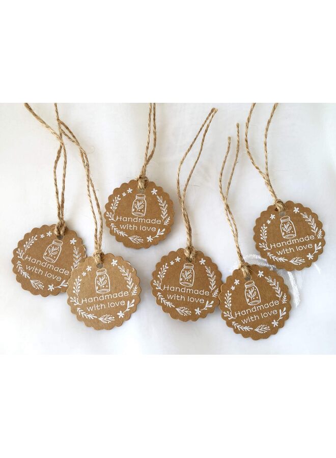 100 قطعة (عبوة من قطعة واحدة) بطاقات هدايا مصنوعة يدويًا بحب، بطاقات هدايا مطلية باللون الأبيض مصنوعة يدويًا مع خيط، ملصق تغليف هدايا من ورق كرافت لهدايا حفلات الزفاف، حرف يدوية (100 قطعة) - Image 2