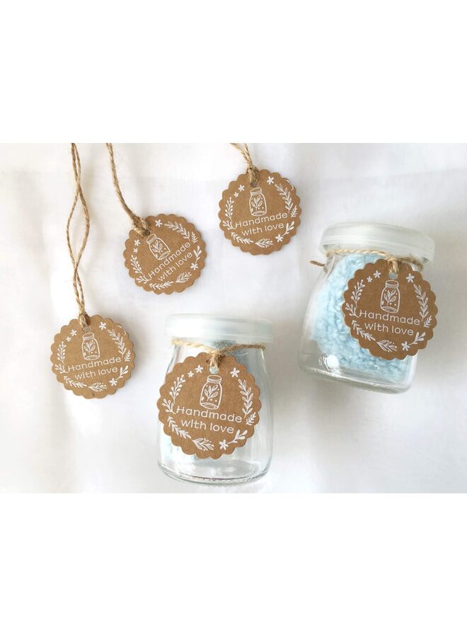 100 قطعة (عبوة من قطعة واحدة) بطاقات هدايا مصنوعة يدويًا بحب، بطاقات هدايا مطلية باللون الأبيض مصنوعة يدويًا مع خيط، ملصق تغليف هدايا من ورق كرافت لهدايا حفلات الزفاف، حرف يدوية (100 قطعة) - Image 3