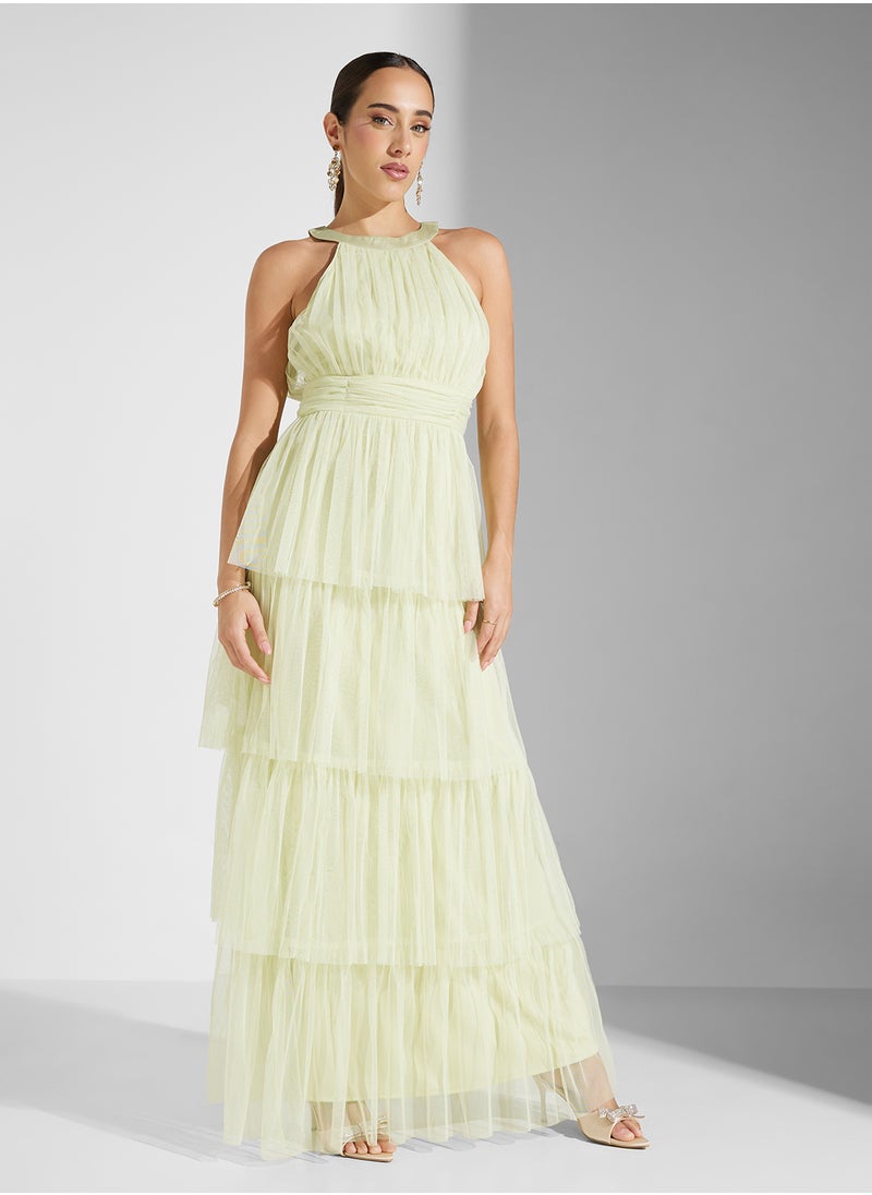 Anaya With Love Tiered Tulle Halter Neck Maxi With Gathered Waist  - Image 4