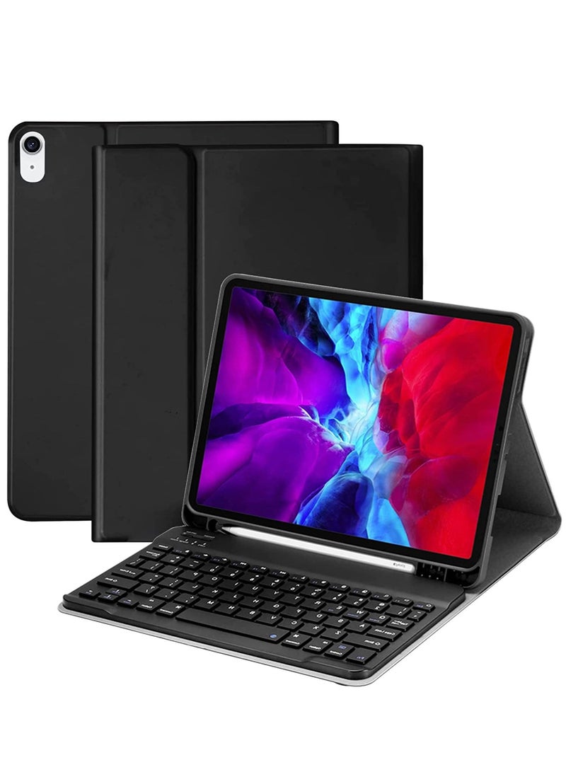 حافظة لوحة مفاتيح لجهاز iPad الجيل العاشر 10.9 بوصة 2022 لوحة مفاتيح بلوتوث قابلة للفصل حامل حافظة لوحة مفاتيح مع حامل قلم لوحة مفاتيح قابلة للشحن لجهاز iPad الجديد الجيل العاشر 2022 أسود