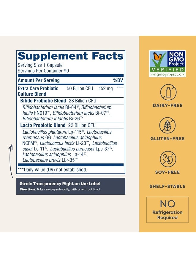 كبسولات بروبيوتيك هضمية للعناية الإضافية، مضمونة بـ 50 مليار وحدة تشكيل مستعمرة، مكمل غذائي يومي يدعم صحة المناعة والجهاز الهضمي والجهاز التنفسي (1)، L. Rhamnosus GG، خالية من منتجات الألبان والصويا والغلوتين، 90 كبسولة - Image 2