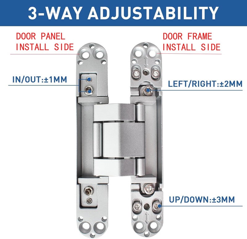 Tambee Invisible Hinge Heavy Duty Zinc Alloy Concealed Hidden 3 Way Adjustable Butt Hinge 6 X 2.5 X 1 Inch (1 Hinge) - Image 3