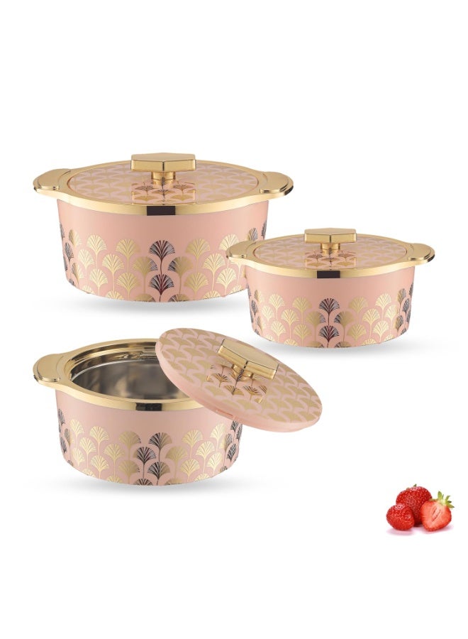 Trueware Floraa Fine Inner Steel Mirror Casserole Set of 3, 750,1000 & 1500 ml  | PU Insulated | BPA Free | Odour Proof | Food Grade | Ideal for Chapatti | Roti | Curd Maker | Thermoware | Hot Pot - Image 1