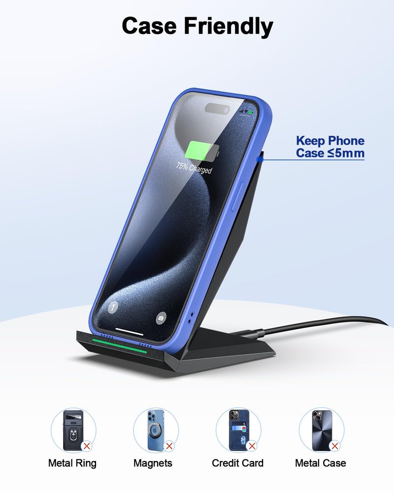 NANAMI  Fast Wireless Charger, NANAMI 15W Qi Certified Wireless Charging Stand Compatible iPhone 16/15/15 Pro/15 Plus/15 Pro Max/14/14 Pro/13/12, for Samsung Galaxy S25/S24/S23/S22/S21 and Qi-Enabled Phone - Image 5