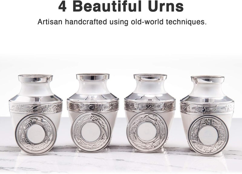 BOLD & DIVINE Small Heavenly Peace Pearl White Keepsake Urns |for Human Ashes | Handcrafted | 3" Tall Mini Urn Set of 4 with Individual Velvet Bags - Image 2