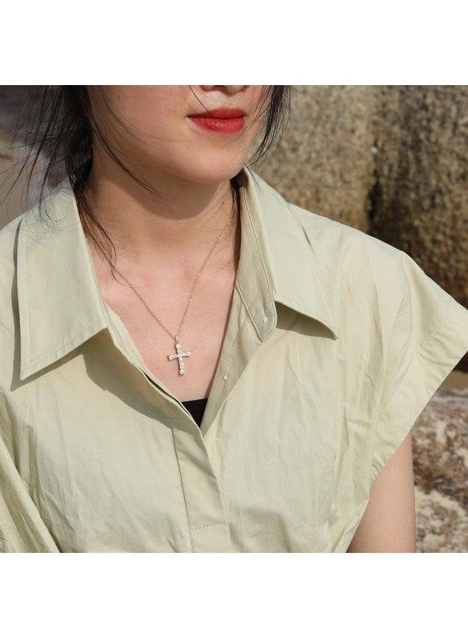 S.Leaf قلادة صليب من الزركونيا المكعبة مطلية بالذهب من الفضة الإسترلينية 925 للنساء - Image 4