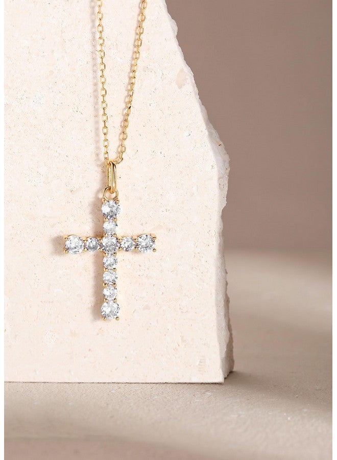 S.Leaf قلادة صليب من الزركونيا المكعبة مطلية بالذهب من الفضة الإسترلينية 925 للنساء - Image 2