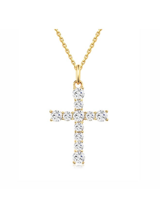 S.Leaf قلادة صليب من الزركونيا المكعبة مطلية بالذهب من الفضة الإسترلينية 925 للنساء - Image 1
