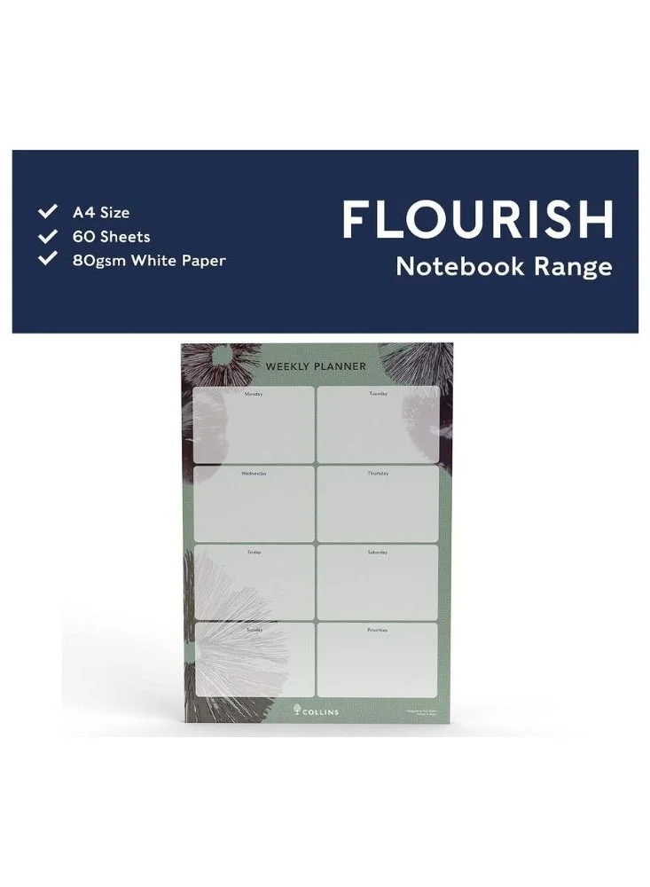Collins Collins Flourish A4 Weekly Deskpad - To Do List and Task Tracker notepad - 60 sheets