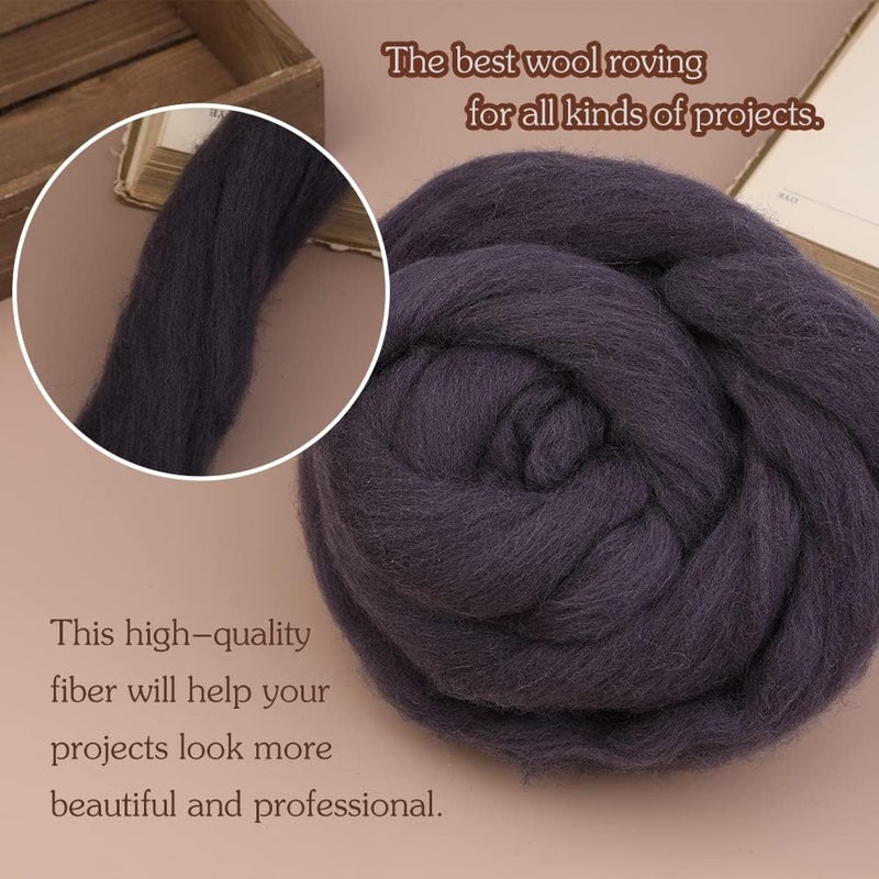 JUPEAN 3.53oz Wool Roving, Wool Felting Supplies, Pure Wools, Chunky Yarn, Spinning Wool Roving for Needle Felting Wet Felting DIY Hand Spinning (Dark Brown) - Image 4