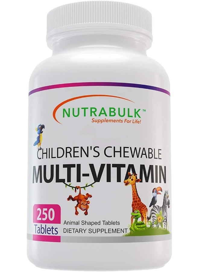 NutraBulk Children’s Chewable Multi-Vitamins - Promoting Kids' Overall Development - USA-Made, May Help to Support Immune, Bone, Brain & Overall Well Being- Vegan & Gluten Free - 250 Cherry Tablets - Image 1