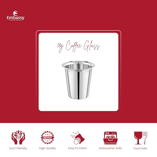 EMBASSY Coffee Glass, Pack of 6, 150 ml (Stainless Steel, Size 1) - Image 2