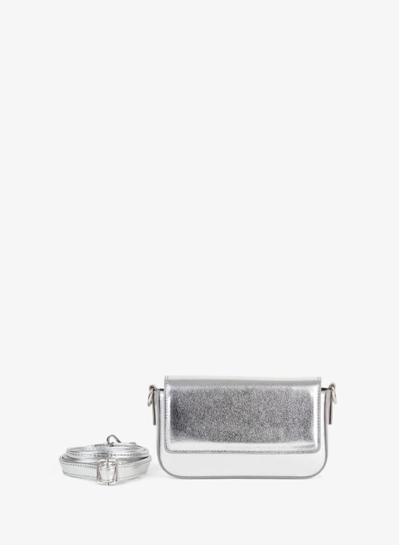 Women's Ombre Silver Lined Small Size Snap Closure Adjustable Strap Shoulder Bag.