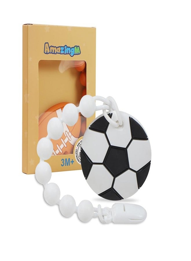 AmazingM Baby Food Grade Silicone Sport Ball Teether Toy with One Piece Design Pacifier Clip Holder,Teething Pain Relief Toys Gift Set for 3 Months+ Boys and Girls,Freezer Safe,BPA Free. (Soccer) - Image 1