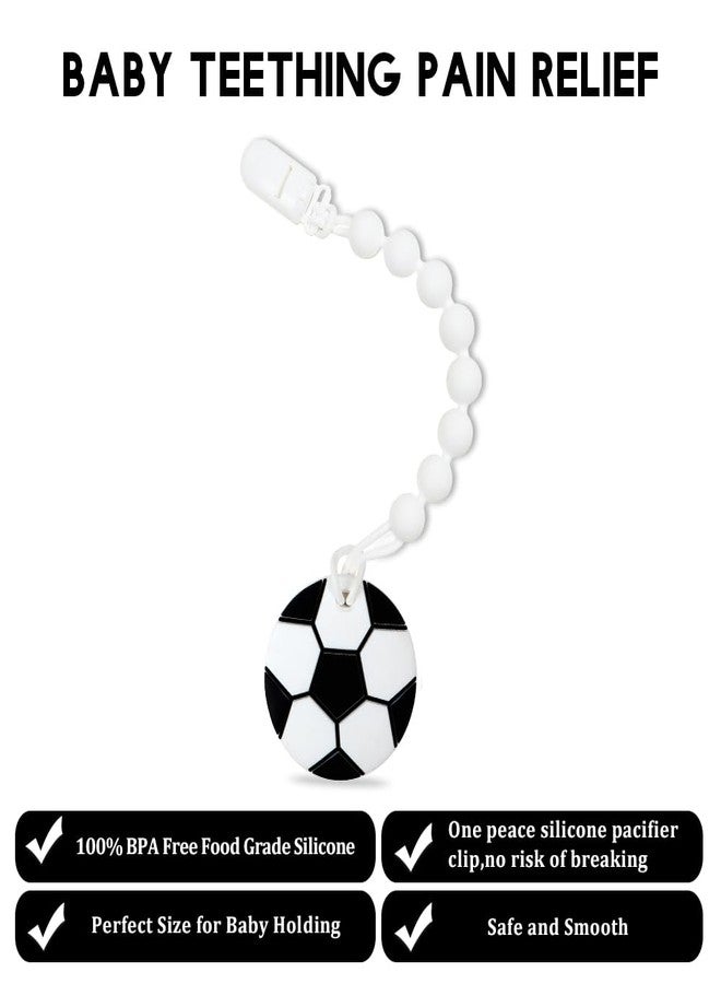 AmazingM Baby Food Grade Silicone Sport Ball Teether Toy with One Piece Design Pacifier Clip Holder,Teething Pain Relief Toys Gift Set for 3 Months+ Boys and Girls,Freezer Safe,BPA Free. (Soccer) - Image 2