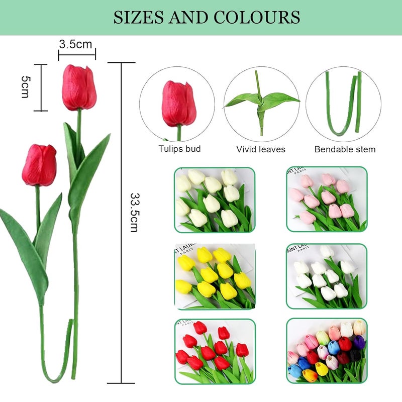 ChaneeHann 20 Pcs Tulips Artificial Flowers White Fake Tulip Bouquet Real Touch Latex Artificial Tulips Flowers Faux Tulips for Indoor Outdoor Wedding Photography and Other Decorations - Image 3