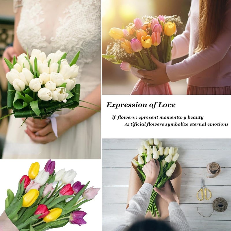 ChaneeHann 20 Pcs Tulips Artificial Flowers White Fake Tulip Bouquet Real Touch Latex Artificial Tulips Flowers Faux Tulips for Indoor Outdoor Wedding Photography and Other Decorations - Image 5