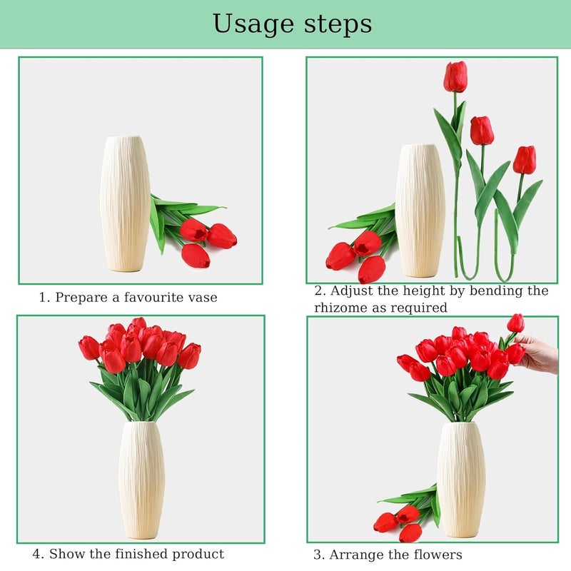 ChaneeHann 20 Pcs Tulips Artificial Flowers White Fake Tulip Bouquet Real Touch Latex Artificial Tulips Flowers Faux Tulips for Indoor Outdoor Wedding Photography and Other Decorations - Image 4