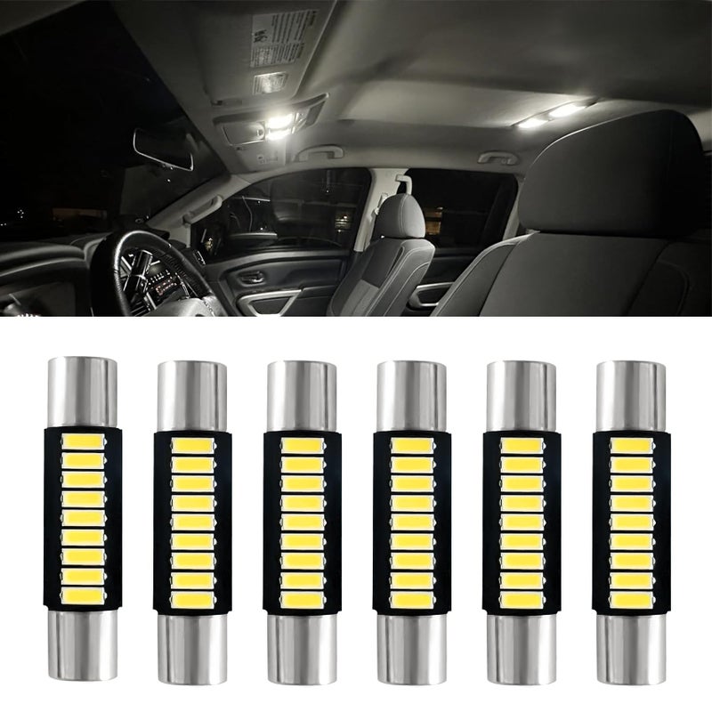 Lyxheth 6PCS 28mm 29mm 6614F Festoon LED Car Bulb, Car Vanity Light Bulbs, Extremely Bright 9-SMD 4014 Chips LED Bulb, Car Accessories Visor Light Bulb for Vanity Mirror, Dome Light (White) - Image 1
