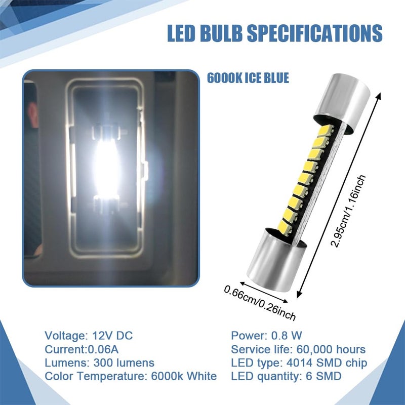 Lyxheth 6PCS 28mm 29mm 6614F Festoon LED Car Bulb, Car Vanity Light Bulbs, Extremely Bright 9-SMD 4014 Chips LED Bulb, Car Accessories Visor Light Bulb for Vanity Mirror, Dome Light (White) - Image 2